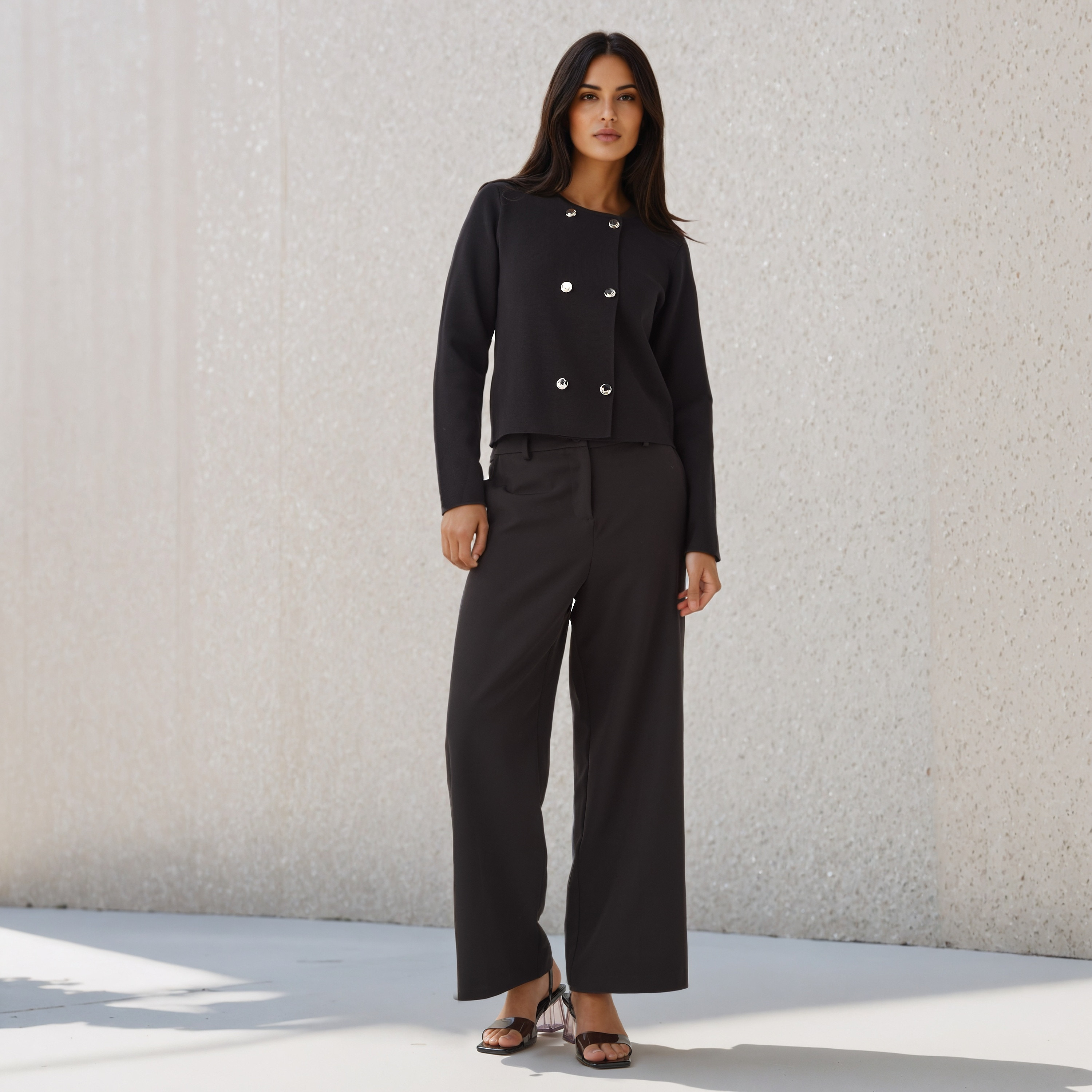 Regular Fit Button Detail Round Neck Cardigan