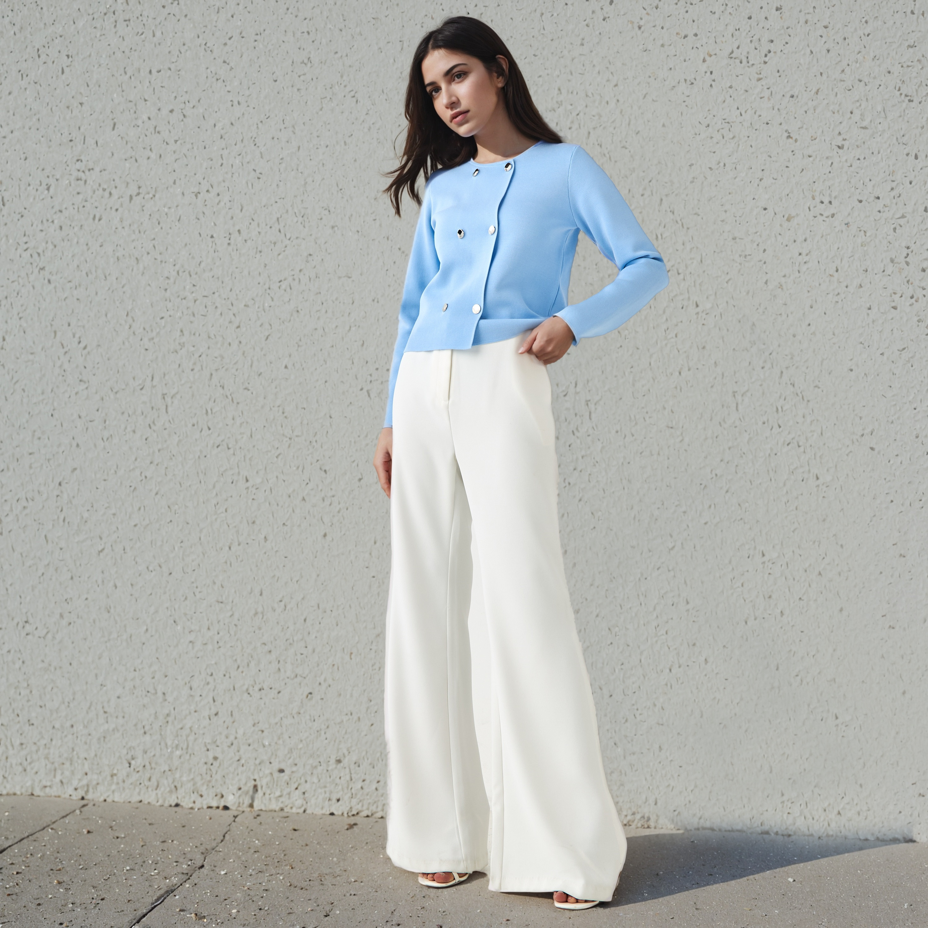 Regular Fit Button Detail Round Neck Cardigan