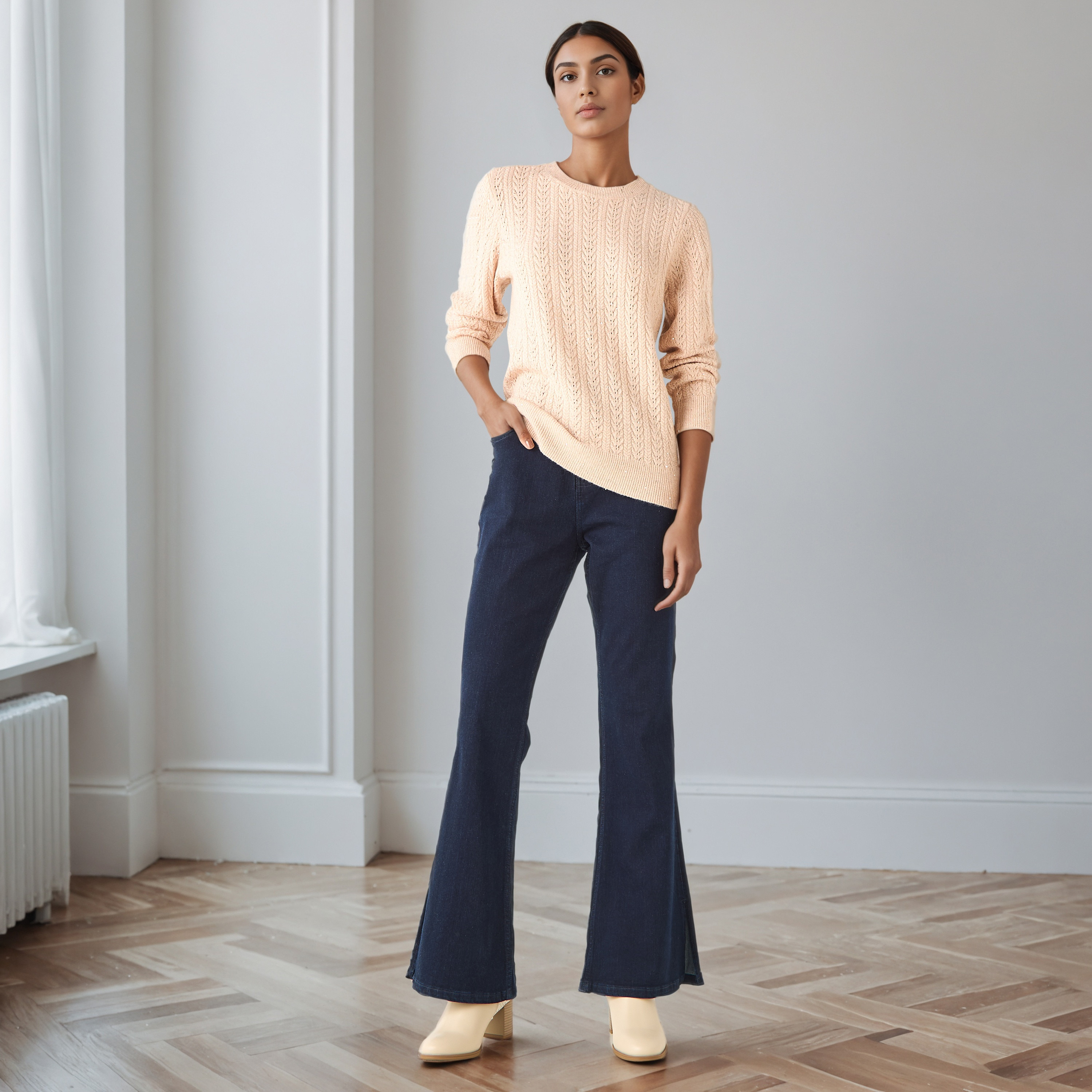 Regular Fit Cable Knit Crew Neck Sweater