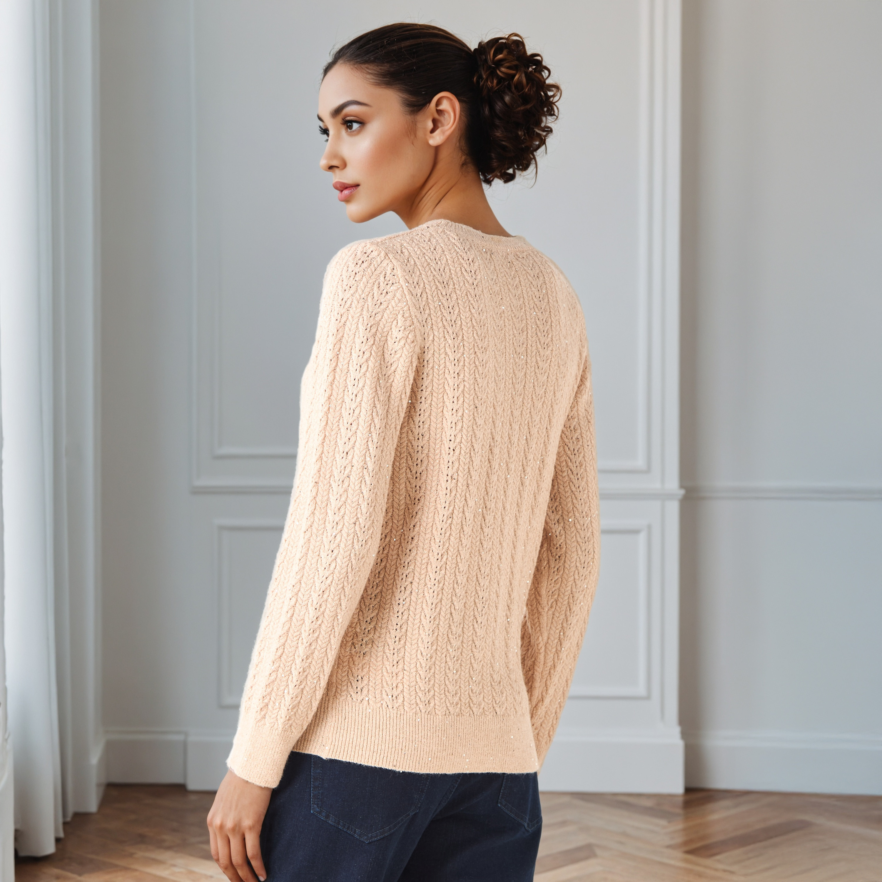 Regular Fit Cable Knit Crew Neck Sweater