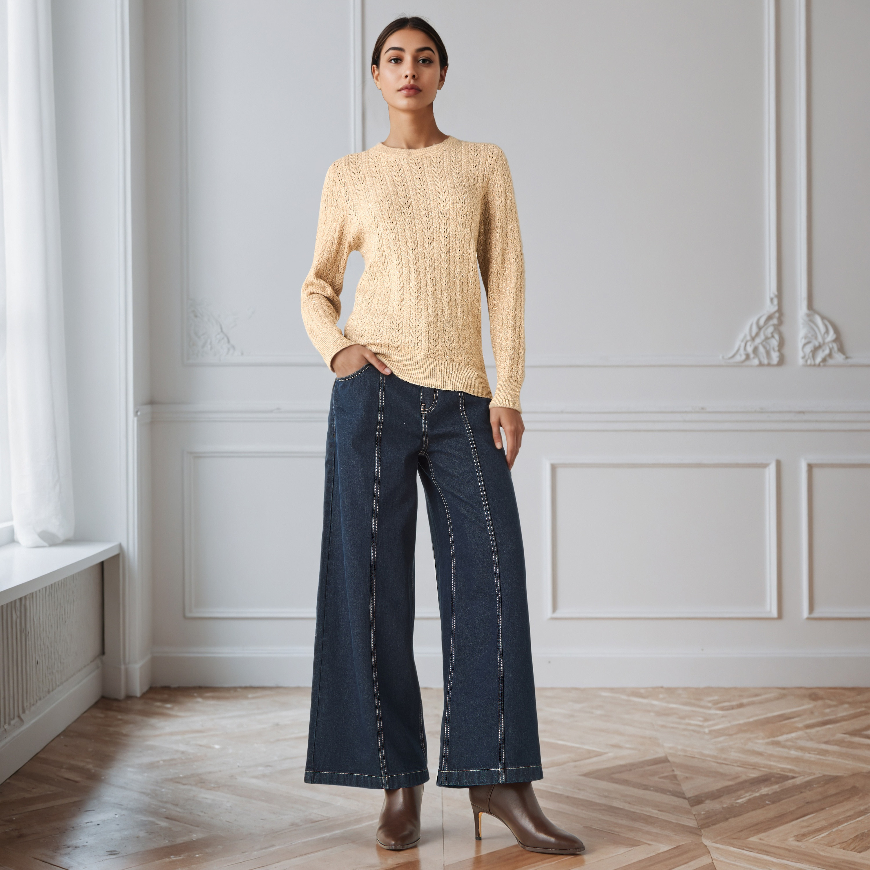 Regular Fit Cable Knit Crew Neck Sweater