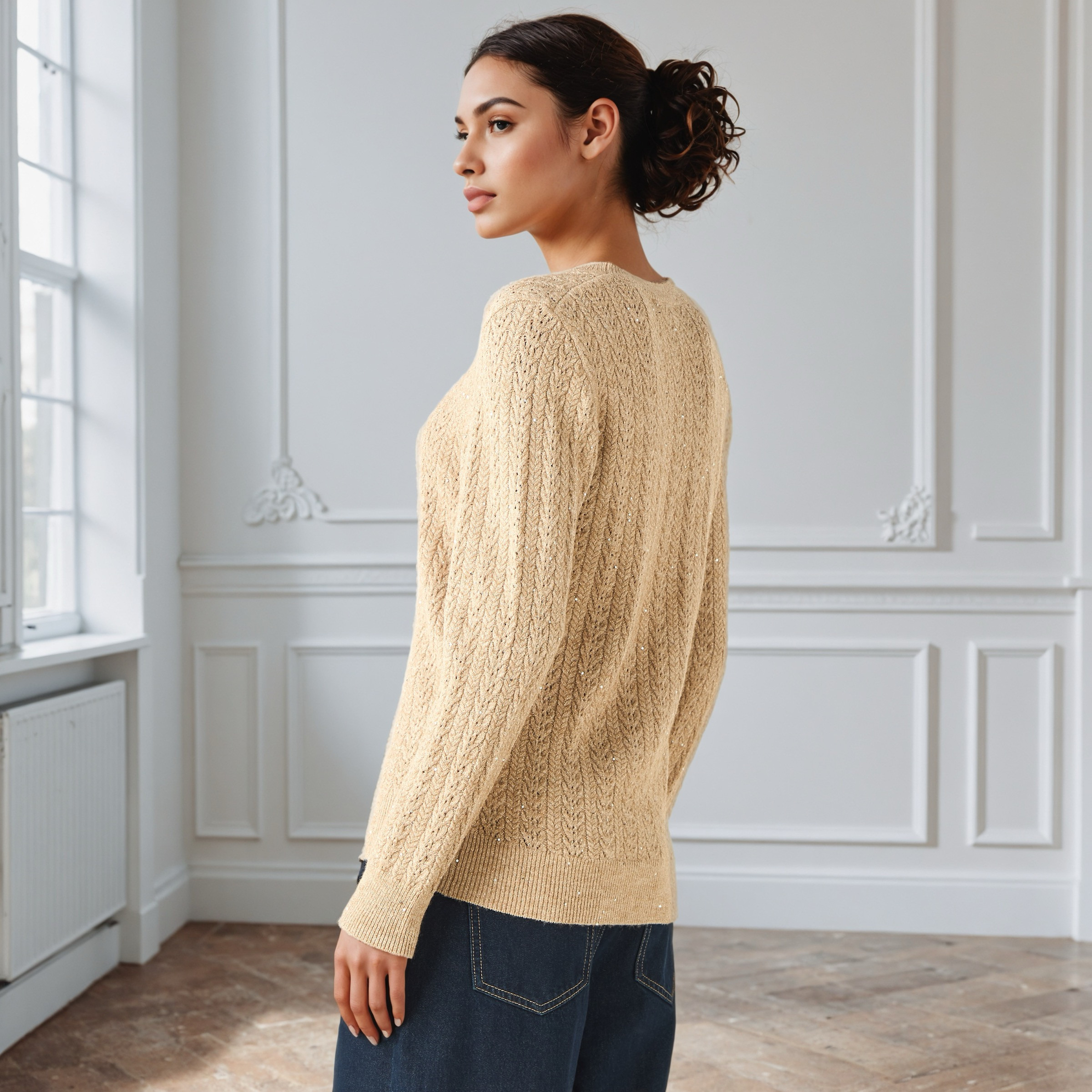 Regular Fit Cable Knit Crew Neck Sweater