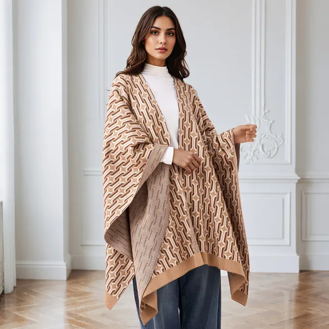 Relaxed Fit Printed Poncho