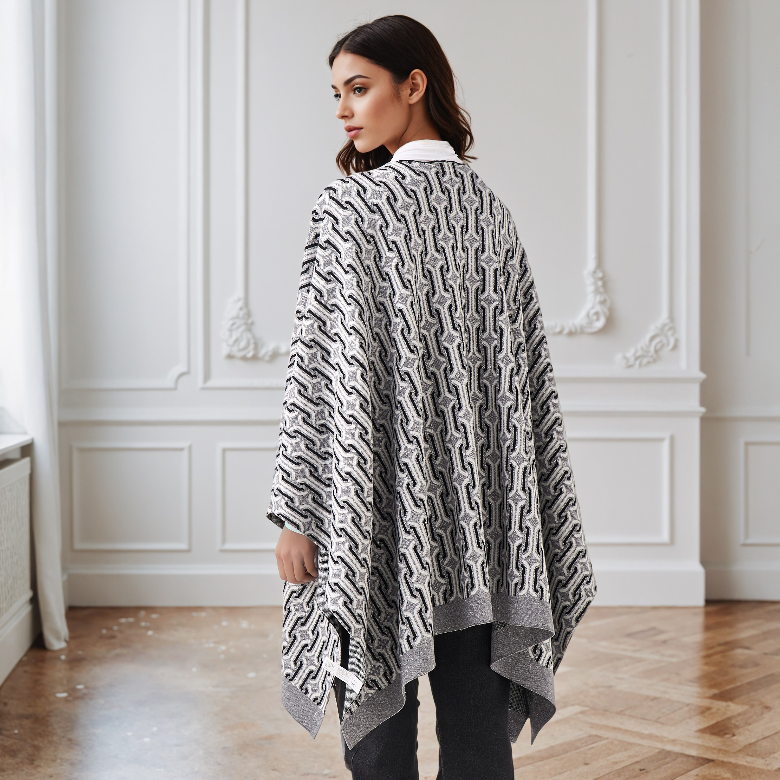 Relaxed Fit Printed Poncho