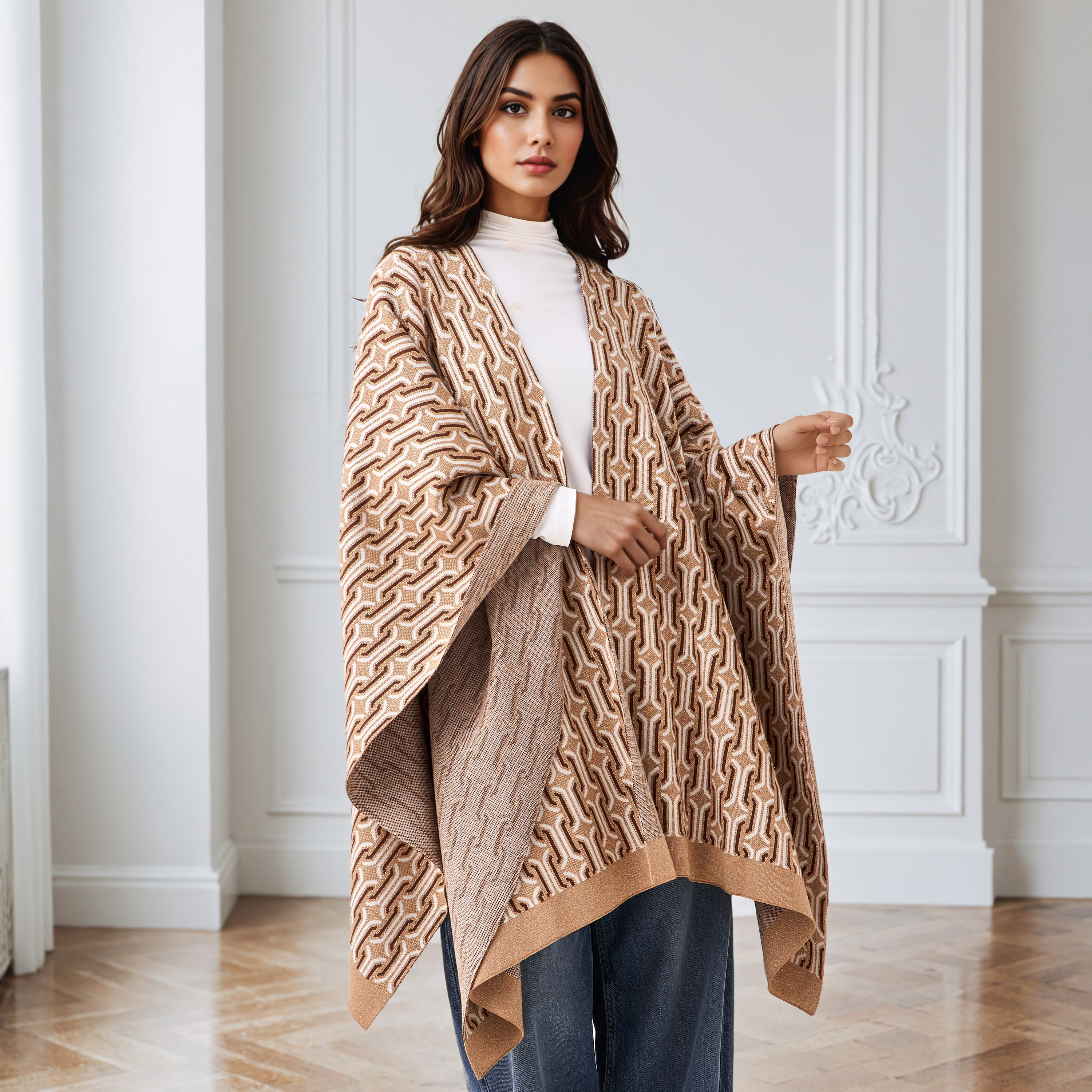 Relaxed Fit Printed Poncho