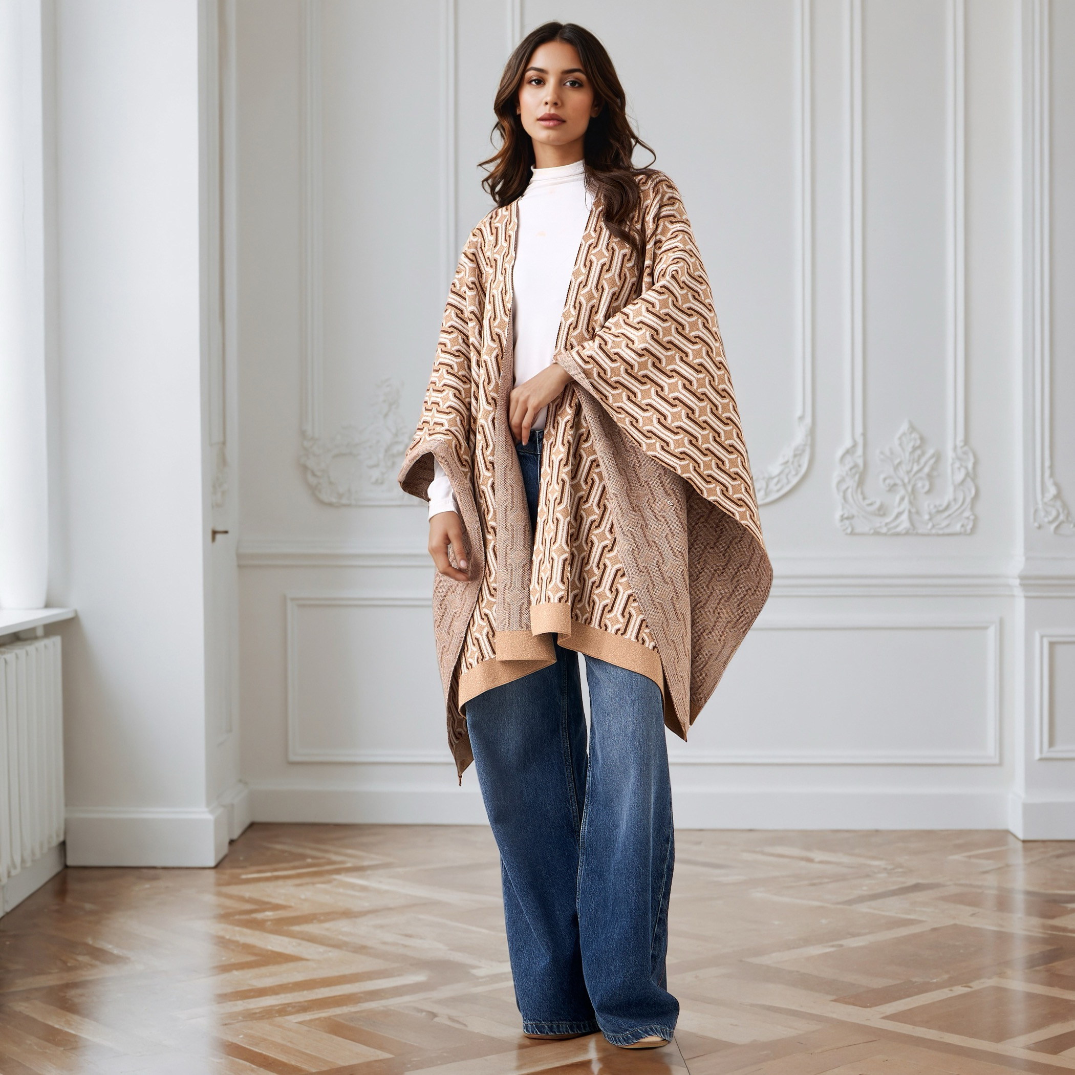 Relaxed Fit Printed Poncho