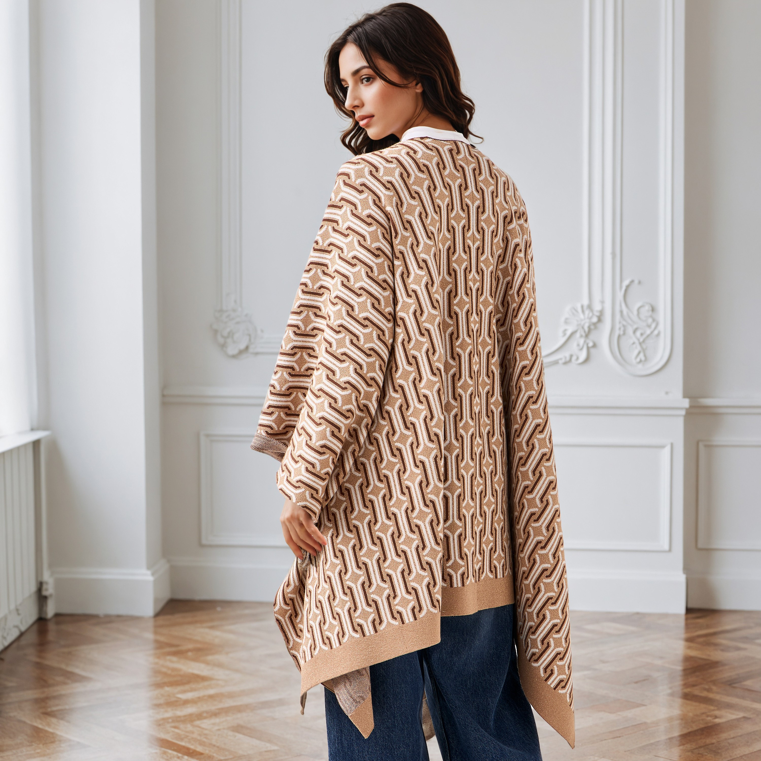 Relaxed Fit Printed Poncho