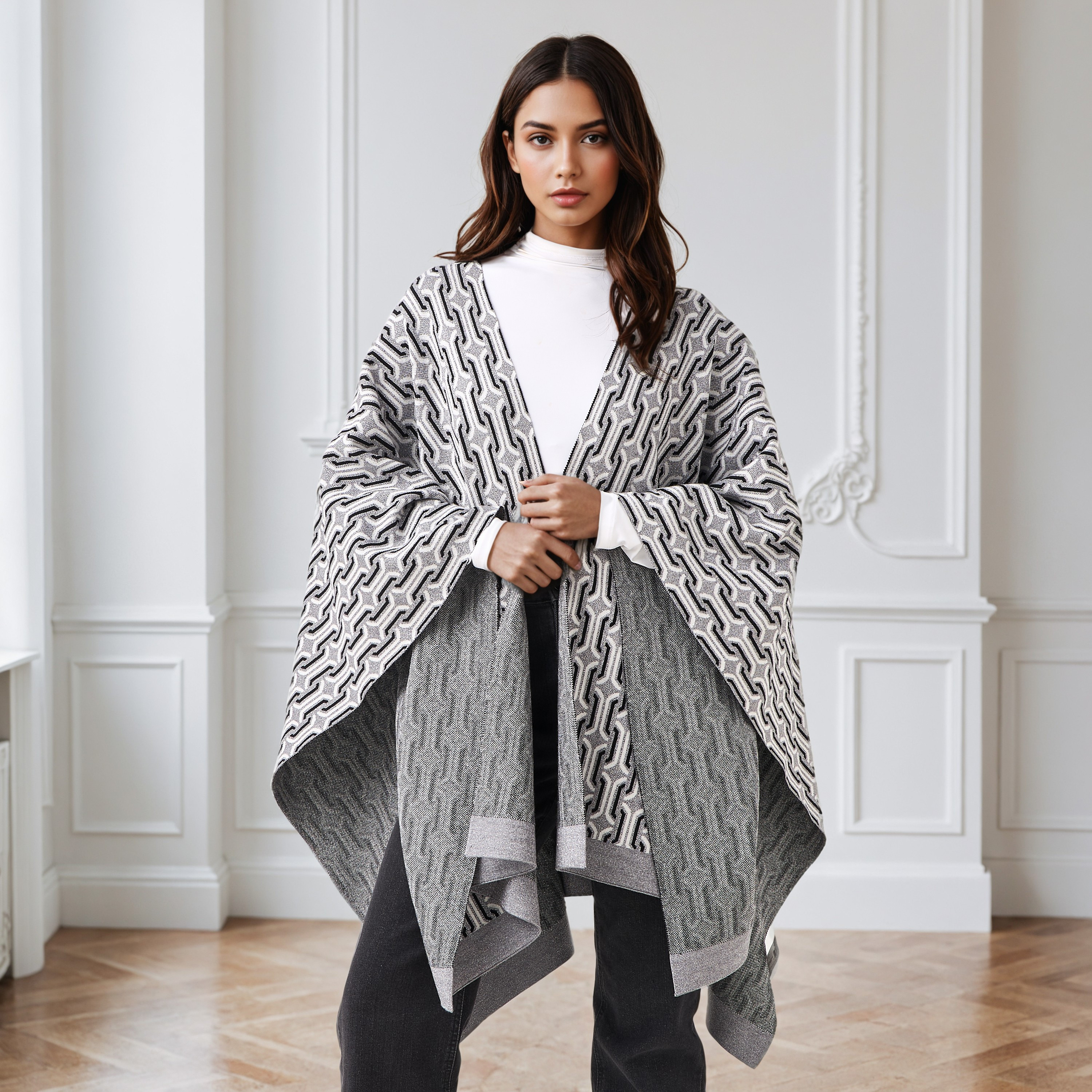 Relaxed Fit Printed Poncho