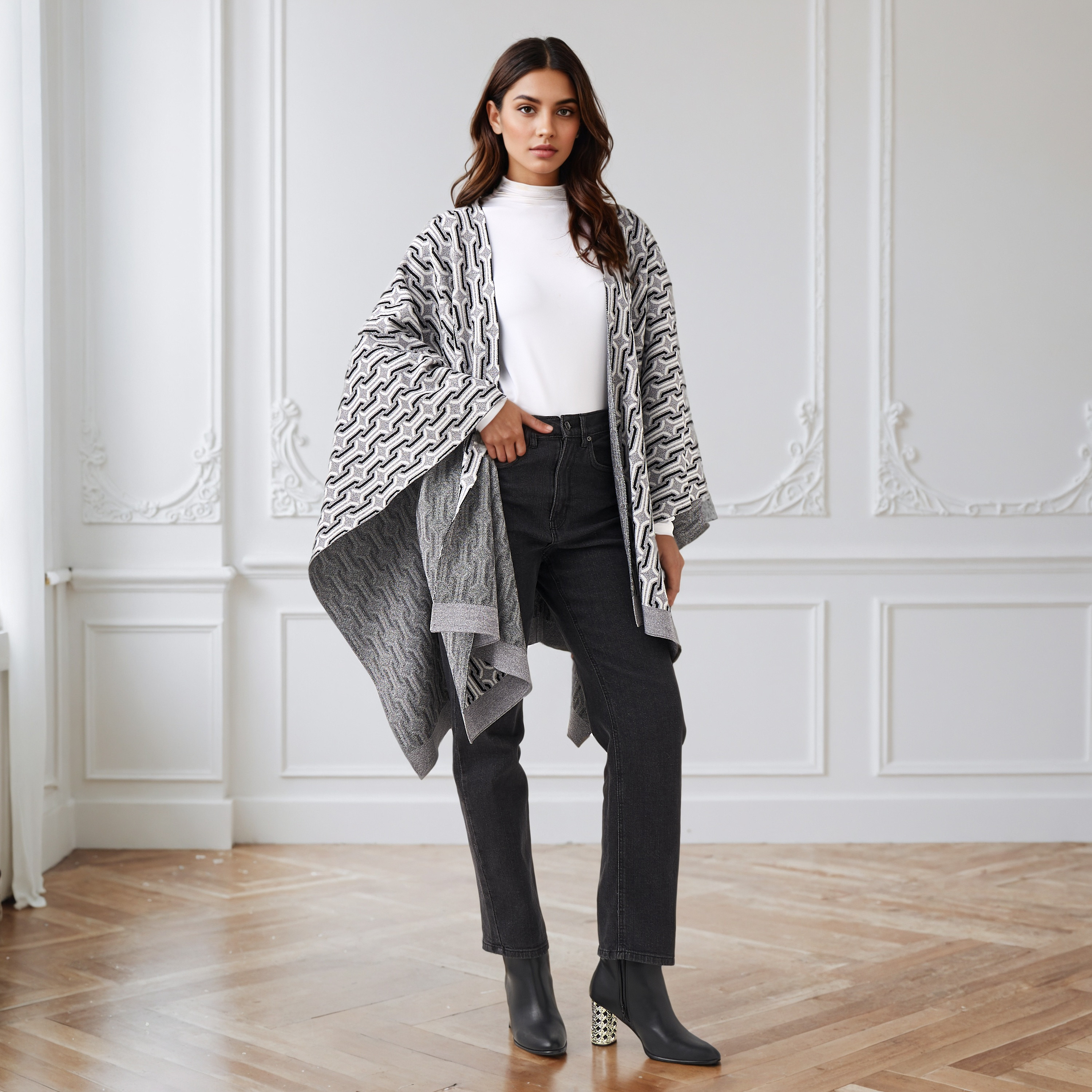 Relaxed Fit Printed Poncho