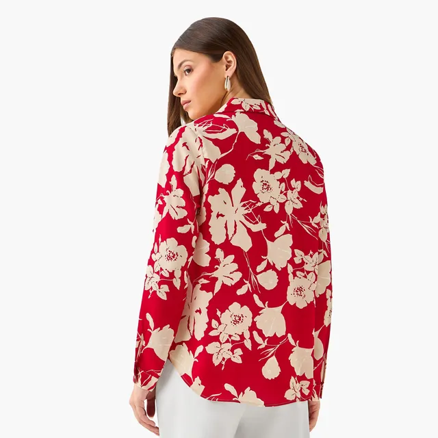 Floral Print Shirt with Notch Collar – image 5