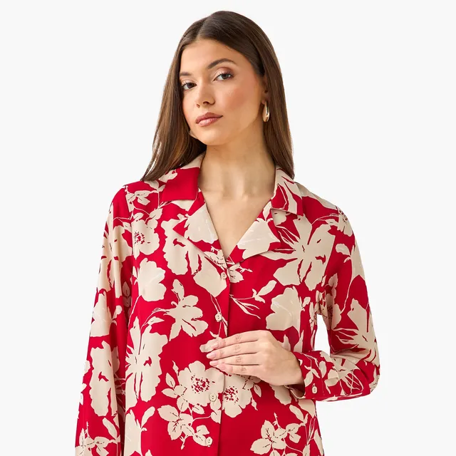 Floral Print Shirt with Notch Collar – image 7