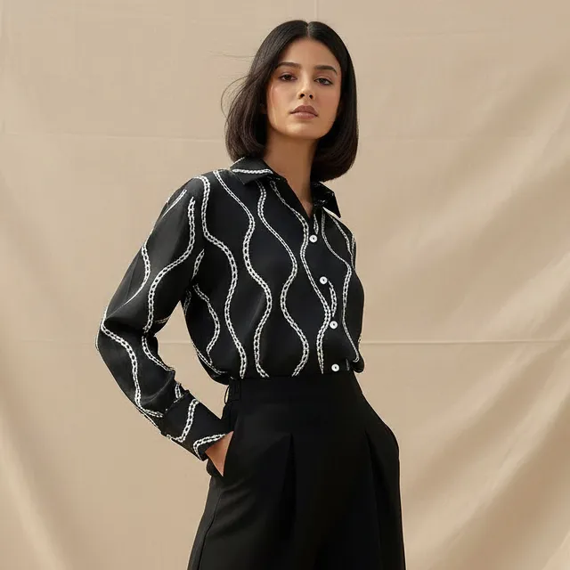 Printed Long Sleeves Shirt with Button Closure