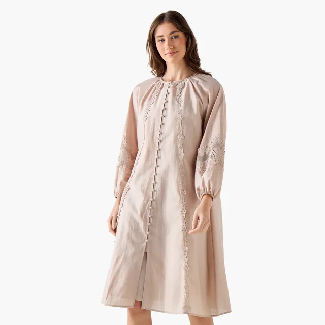 Lace Trim A-line Women Dress with Volume Sleeves – image 5
