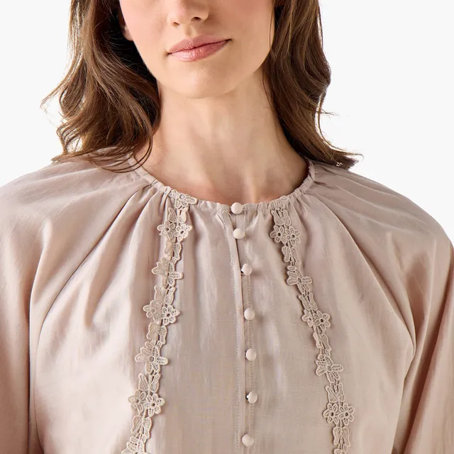 Lace Trim A-line Women Dress with Volume Sleeves – image 6