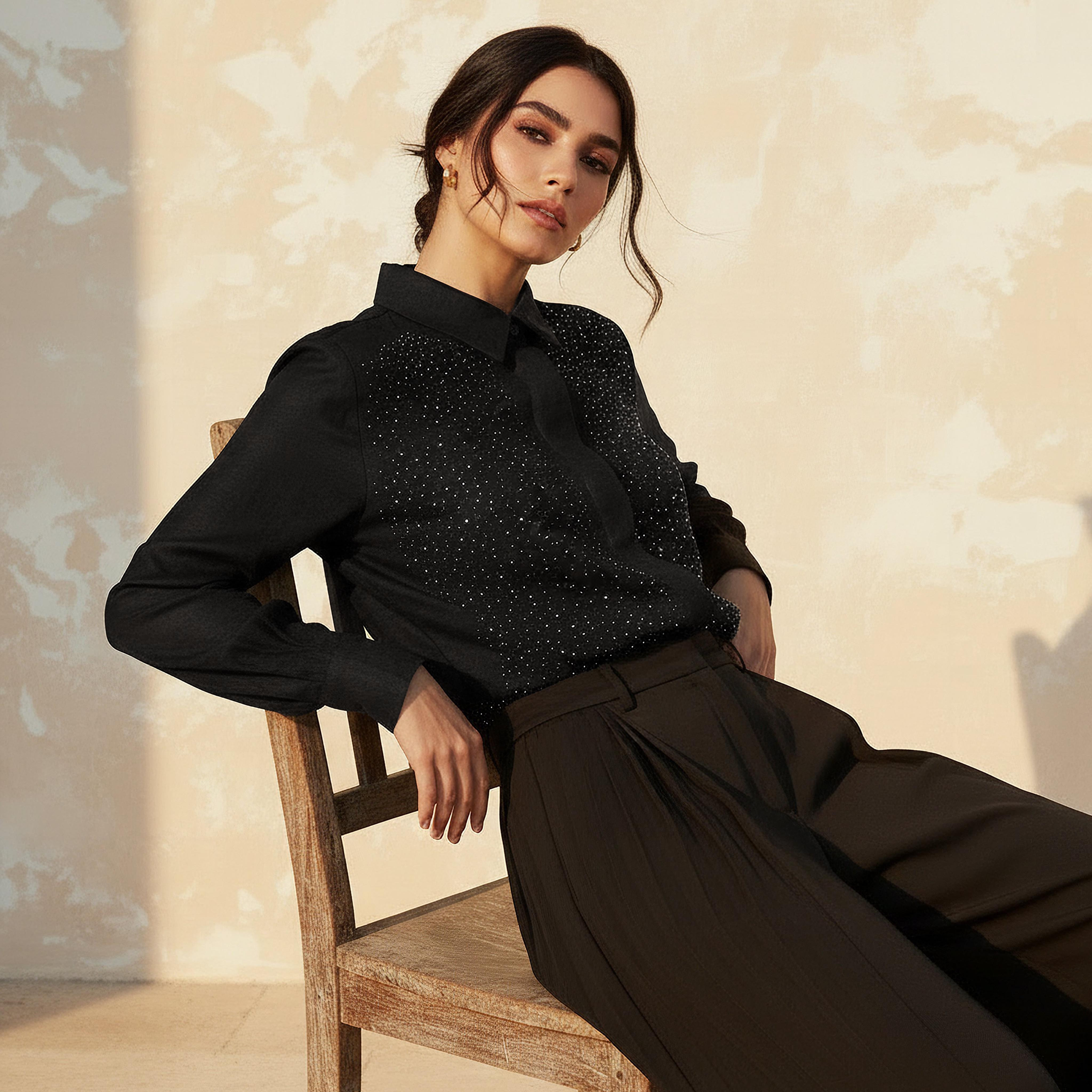 Relaxed Fit Linen Blend Stud Embellished Shirt