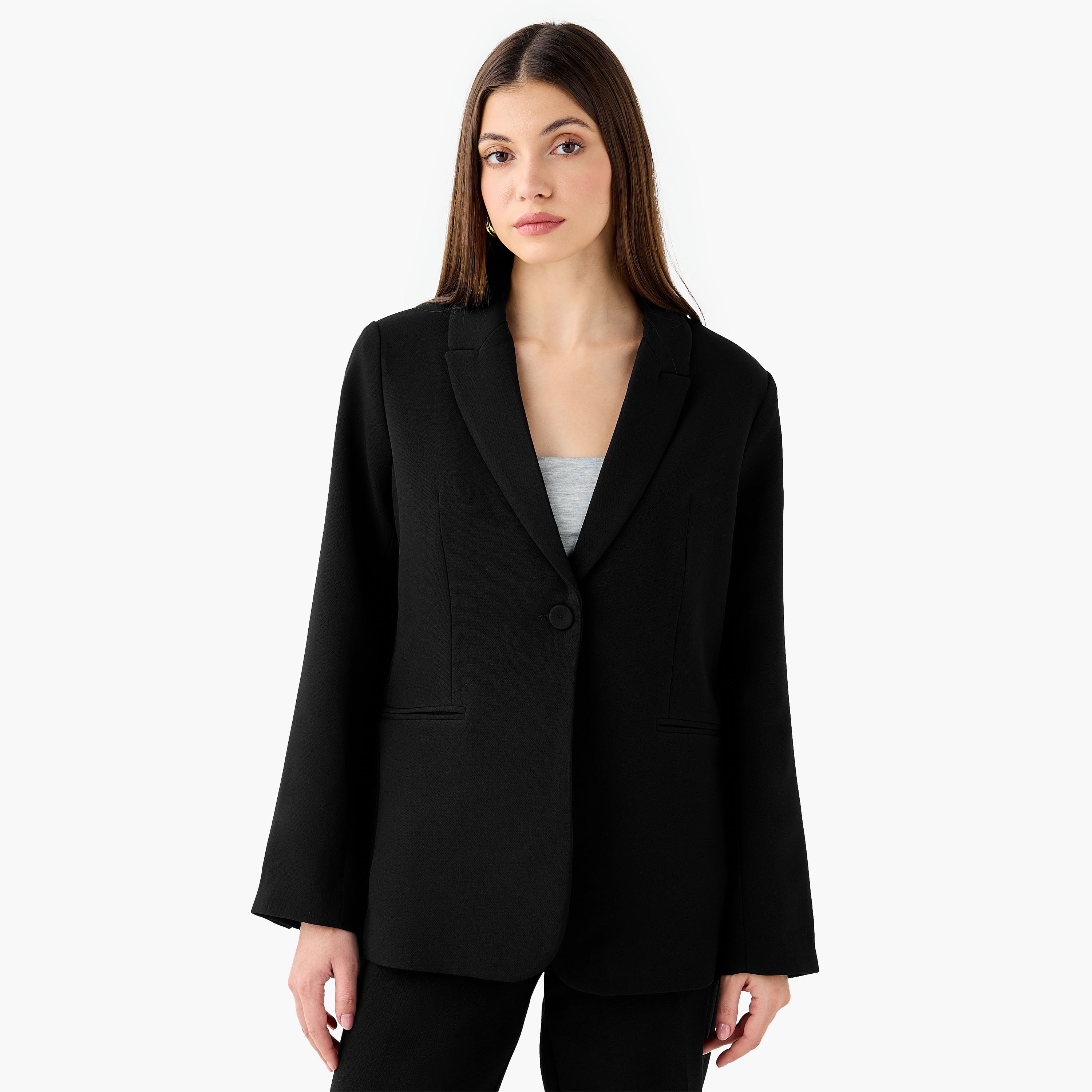 Regular Single Breasted Blazer with Notched Lapel