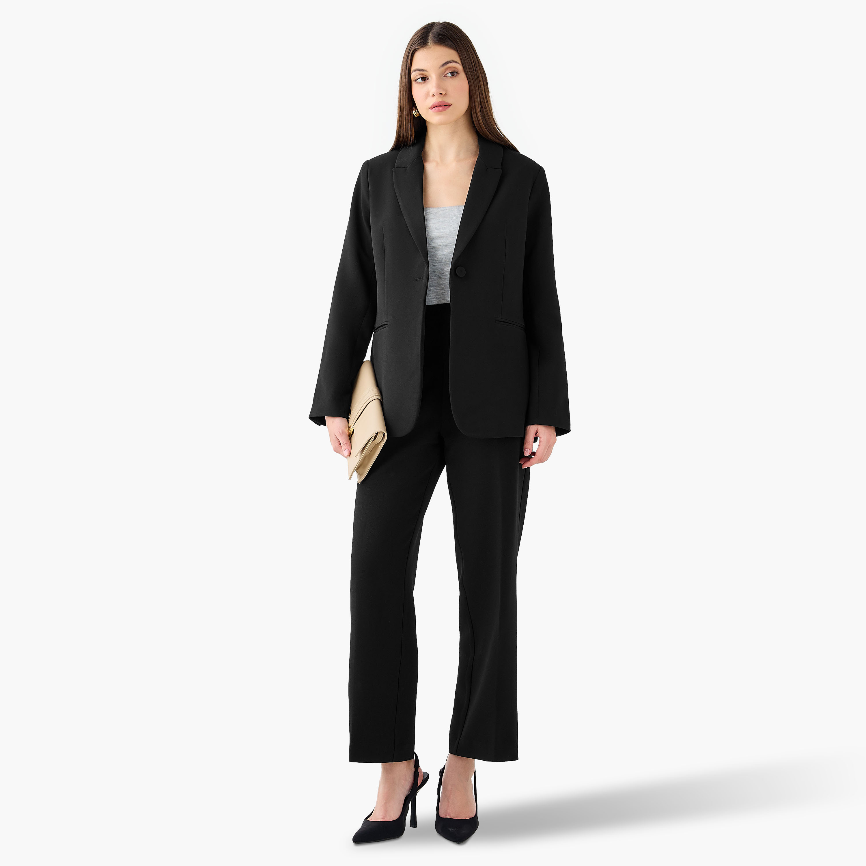 Regular Single Breasted Blazer with Notched Lapel