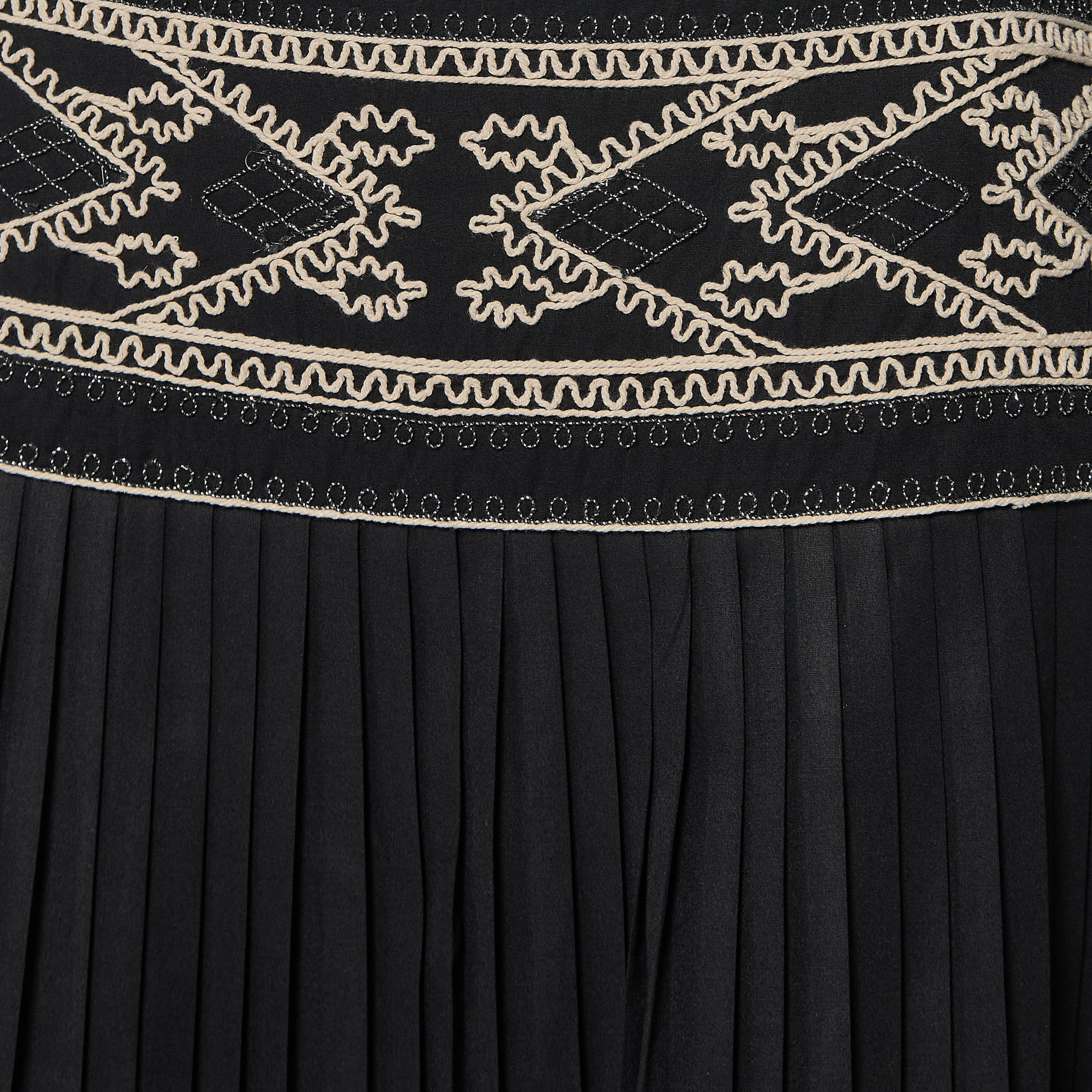 Midi A-line Pleated Skirt with Embroidered Detail