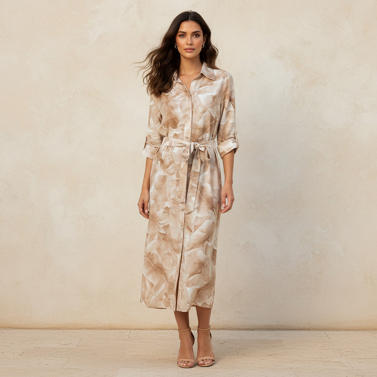 Splash Smart Printed A-line Shirt Dress with Tie-Up Belt