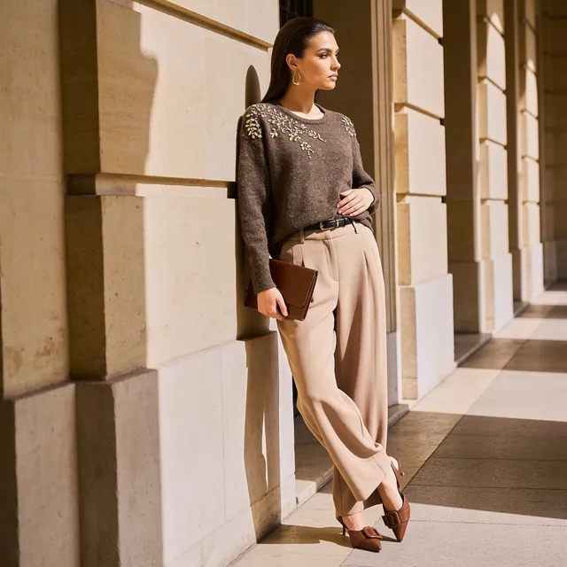 Splash Smart Straight Fit Belt Loop Waist Pleated Trousers