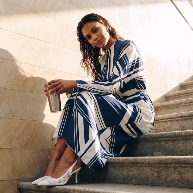 Splash Smart Printed Maxi Dress Buckled Belt