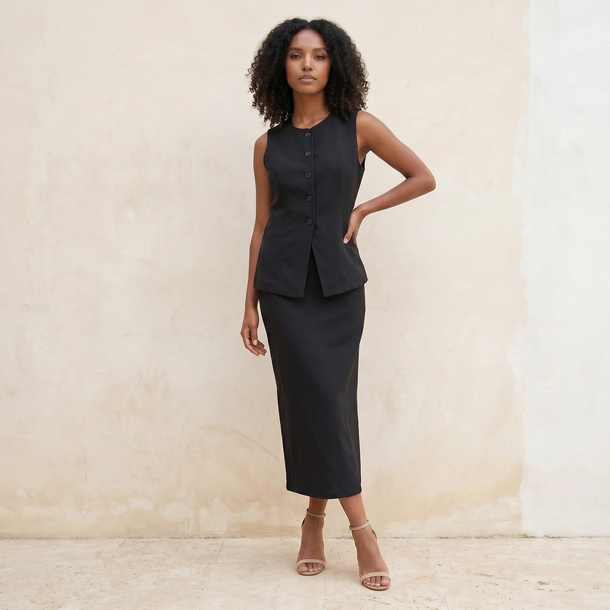 Splash Smart Midi Length Column Skirt with Slit Detail