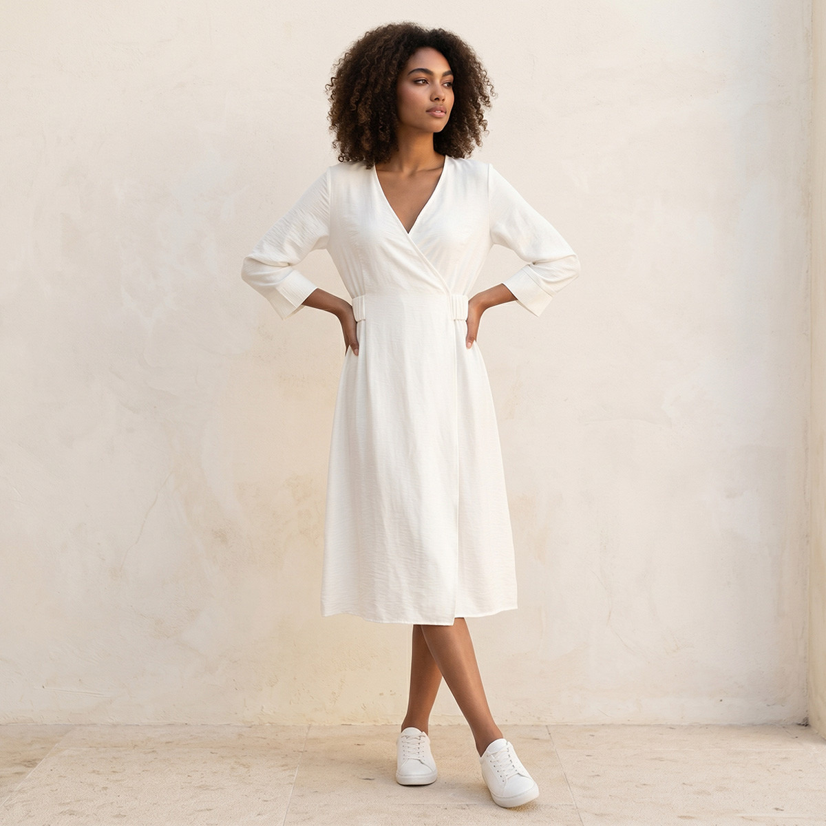 Splash Smart Textured Wrap Dress with Elasticated Waist Detail