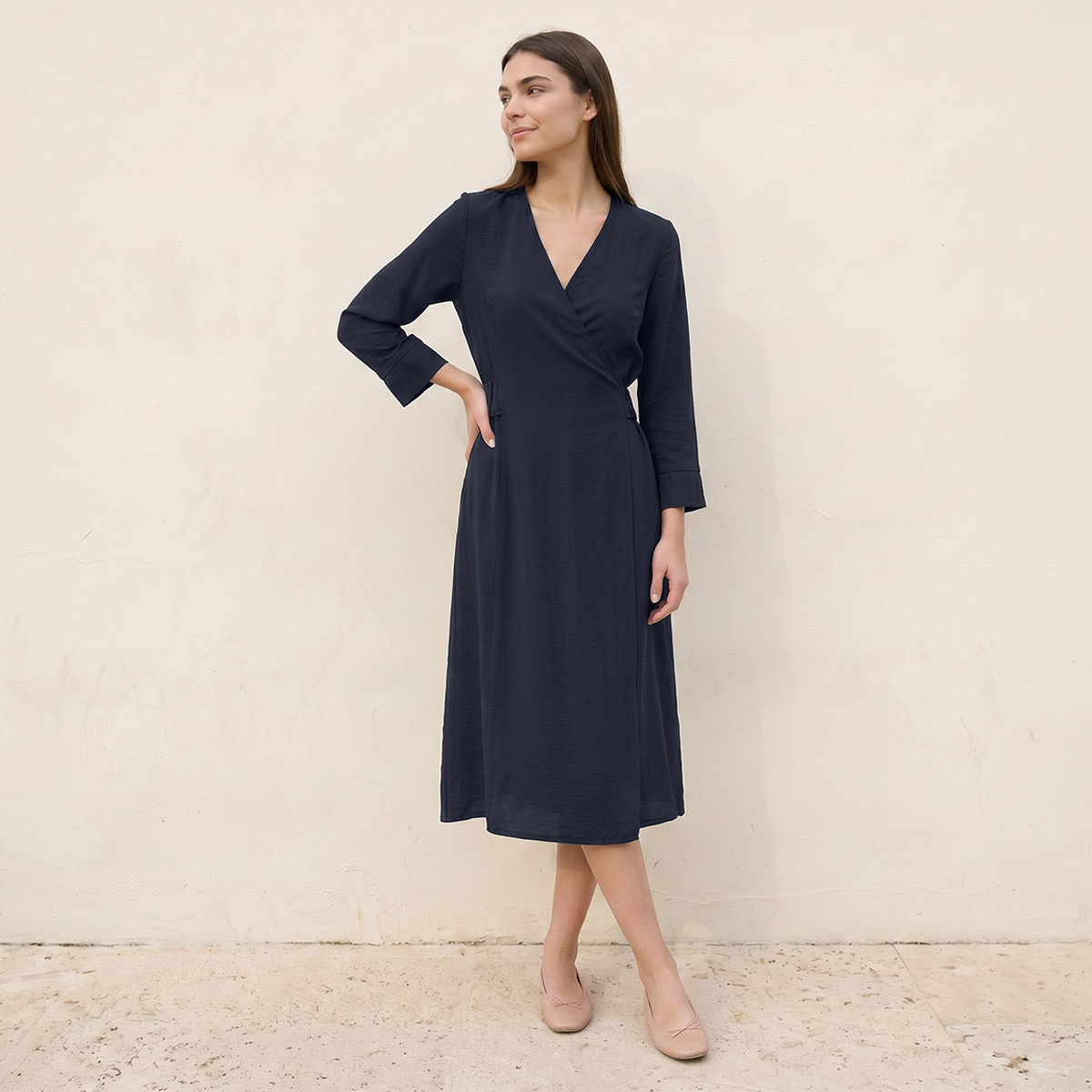 Splash Smart Textured Wrap Dress with Elasticated Waist Detail