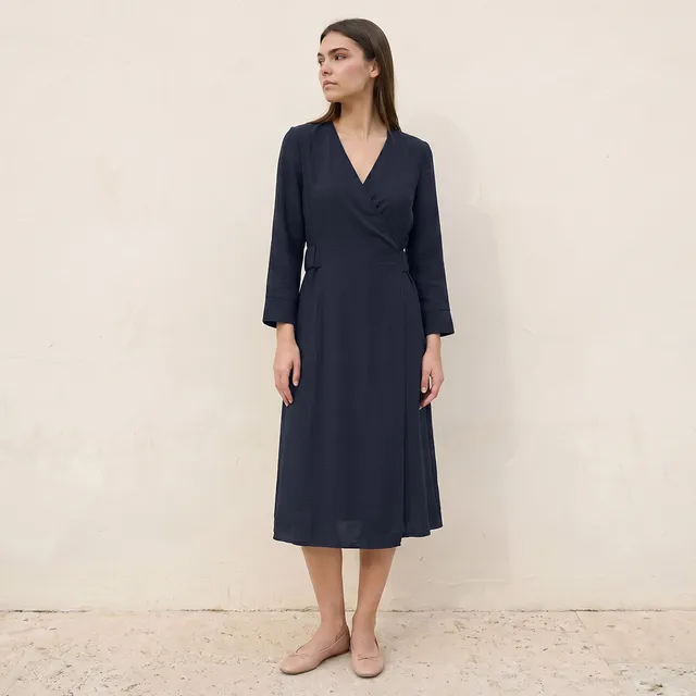 Splash Smart Textured Wrap Dress with Elasticated Waist Detail – image 4