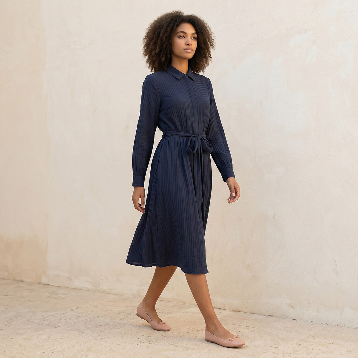 Splash Smart Shirt Dress with Tie-Up Belt