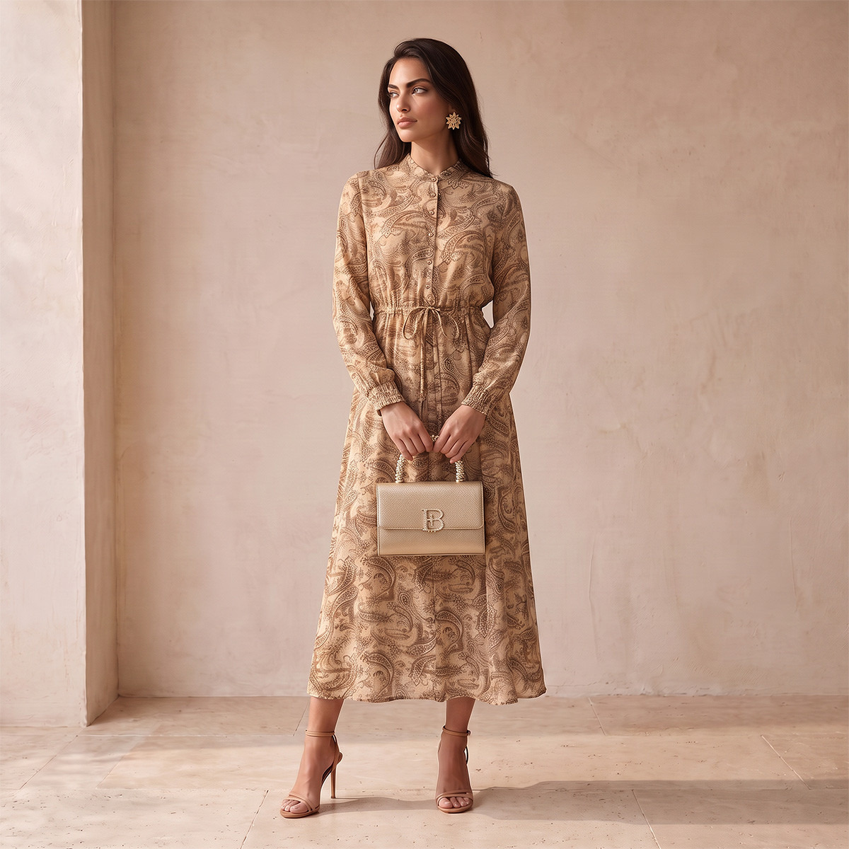 Splash Smart Paisley Print Midi Dress with Elasticated Waist