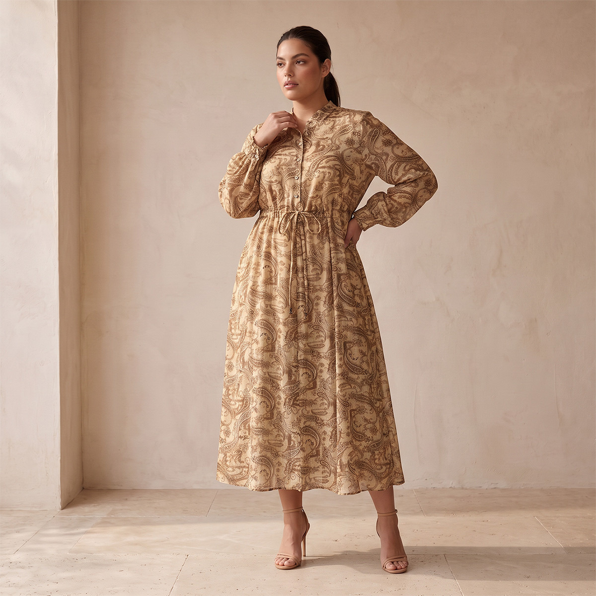 Splash Smart Paisley Print Midi Dress with Elasticated Waist