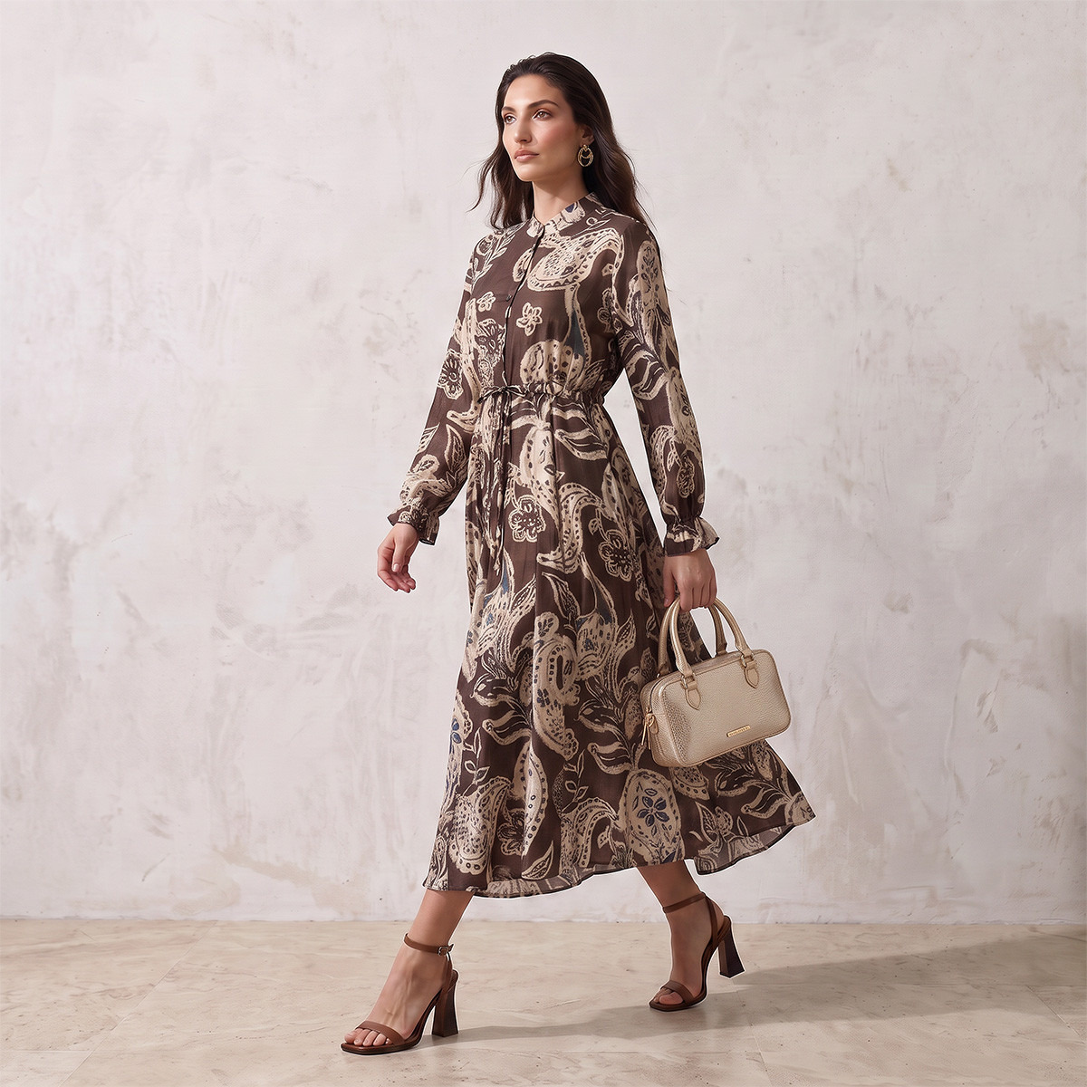 Splash Smart Paisley Print Midi Dress with Elasticated Waist