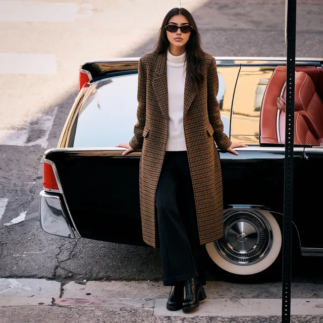 Splash Smart Long Trench Coat with Checked Detail