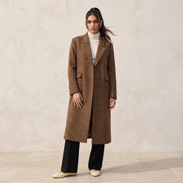 Splash Smart Long Trench Coat with Checked Detail – image 2