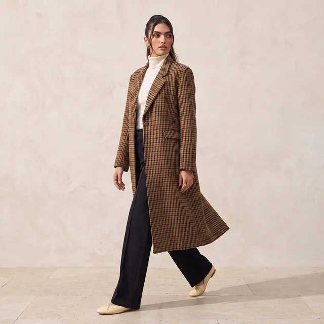 Splash Smart Long Trench Coat with Checked Detail – image 3