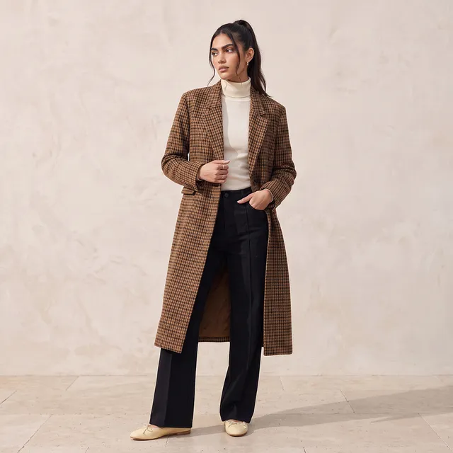 Splash Smart Long Trench Coat with Checked Detail – image 4