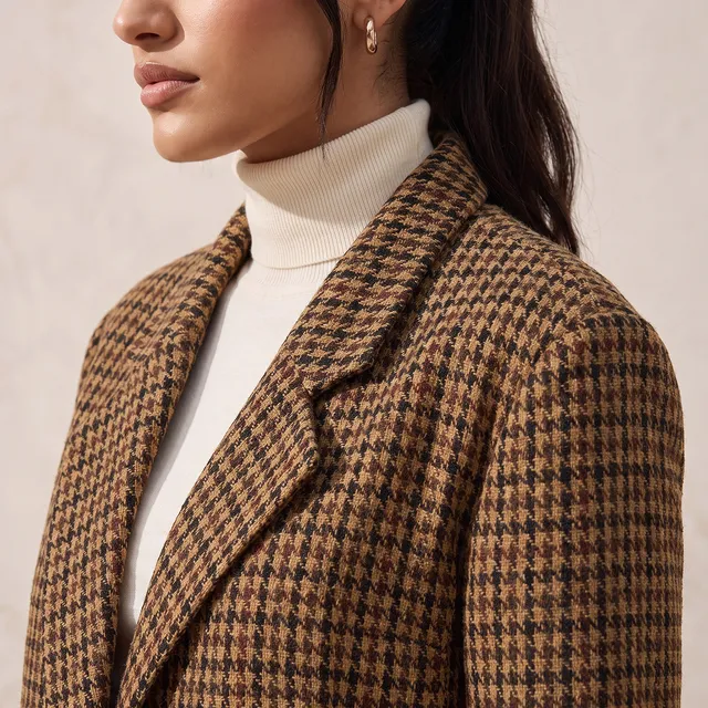 Splash Smart Long Trench Coat with Checked Detail – image 5