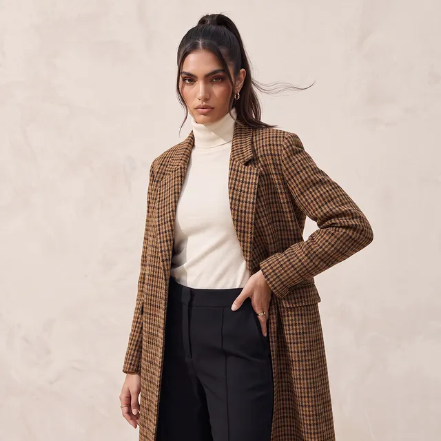 Splash Smart Long Trench Coat with Checked Detail – image 6