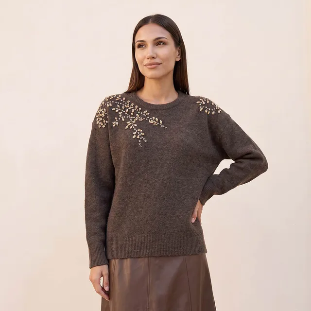 Splash Smart Leaf Embellished Sweater with Crew Neck – image 2