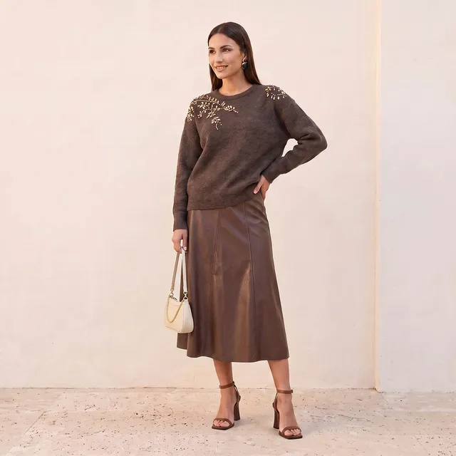 Splash Smart Leaf Embellished Sweater with Crew Neck – image 4