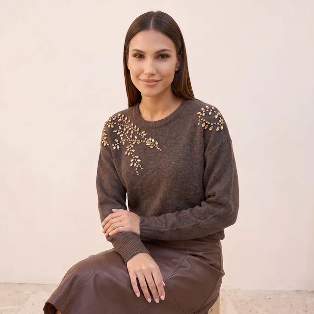 Splash Smart Leaf Embellished Sweater with Crew Neck – image 6