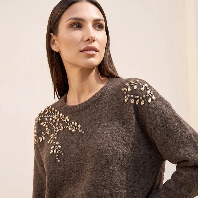 Splash Smart Leaf Embellished Sweater with Crew Neck – image 7