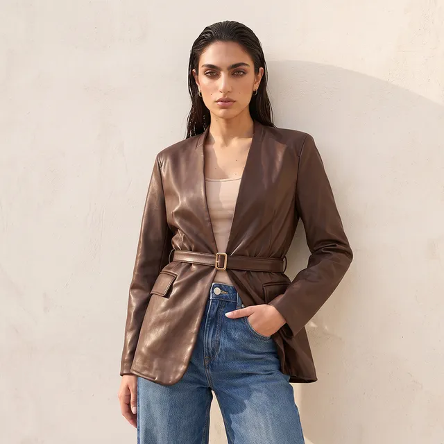 Splash Smart Pleather Jacket with Belt – image 2