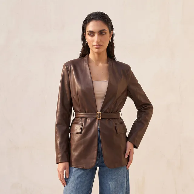 Splash Smart Pleather Jacket with Belt – image 6