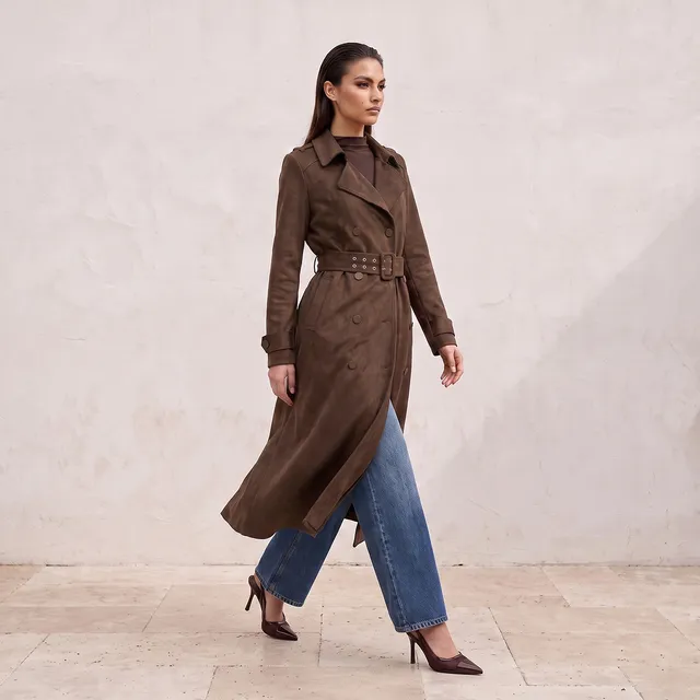 Splash Smart Suede Trench Coat with Belt – image 5