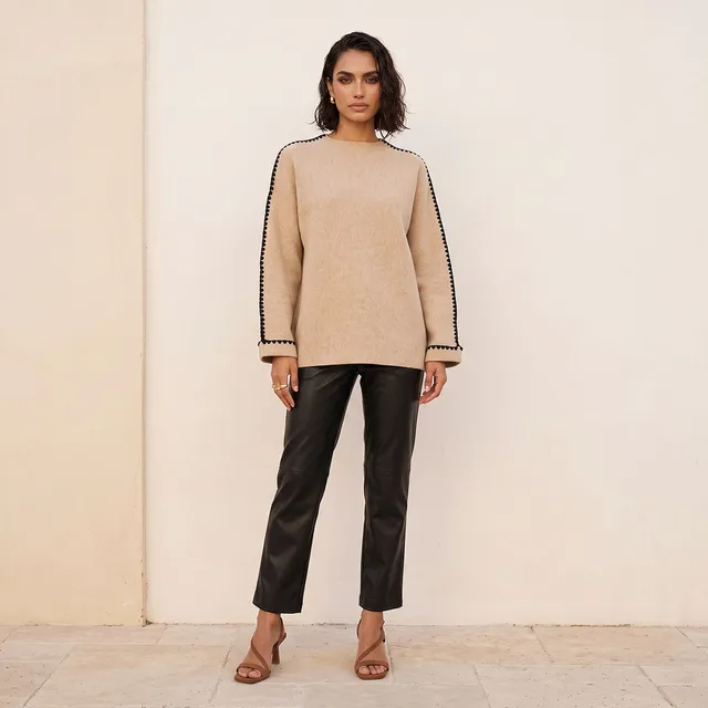 Splash Smart Blanket Stitch Trim Crew Neck Sweater – image 3