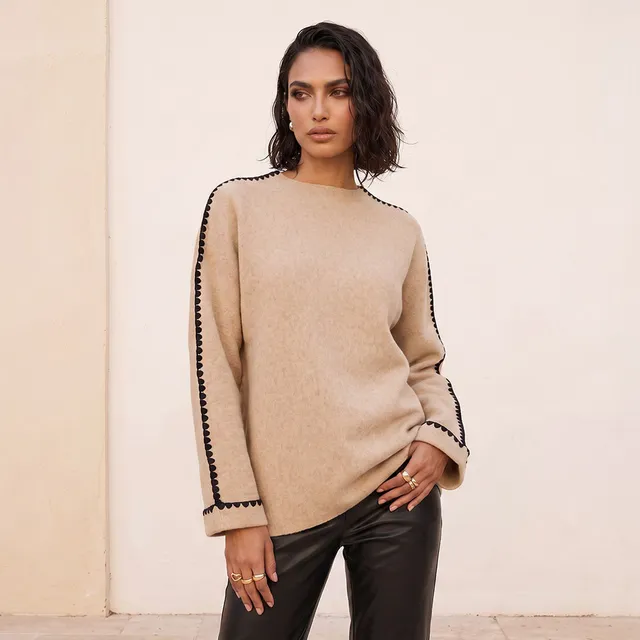 Splash Smart Blanket Stitch Trim Crew Neck Sweater – image 6