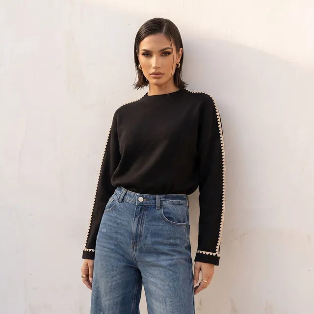 Splash Smart Blanket Stitch Trim Crew Neck Sweater – image 2