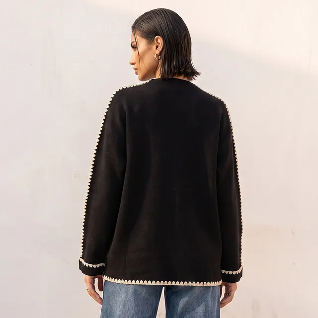 Splash Smart Blanket Stitch Trim Crew Neck Sweater – image 4